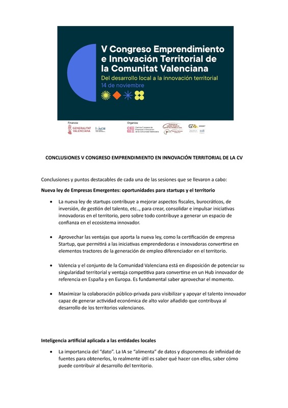Conclusiones V Congreso Emprendimiento e Innovación Territorial de la Comunitat Valenciana