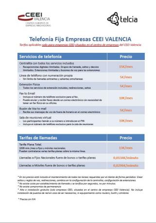 Tarifas de Servicio de Telefon�a Fija CEEI Valencia
